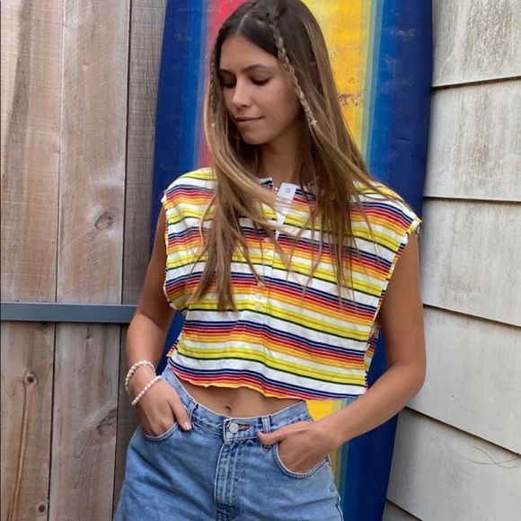 Urban Outfitters Tops - Urban Outfitters Out From Under Casey Henley Rainbow Muscle Tank Size Small